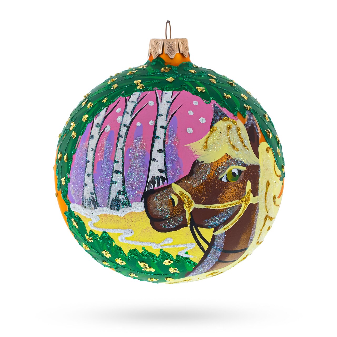 Serene Horse in the Forest Glass Ball Christmas Ornament 4 Inches